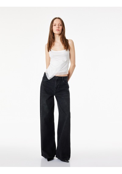 Koton İp Askılı Dantel Detaylı Slim Fit Asimetrik Bluz Ekru 6sal30165ık