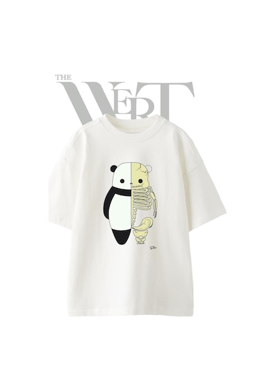 Thewert Panda Skeleton Tasarım Baskılı Ünisex Beyaz Oversize T-shirt