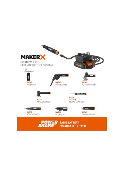 Wx739 Makerx 20volt 2.0ah. Kömürsüz Profesyonel Kalem Tipi Devir Ayarlı Gravür Seti + 34 Parça
