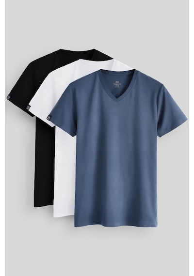 Tommylife Standart Fit Basic V Yaka 3lü Paket Siyah-beyaz-petrol Erkek T-shirt 87912 Siyah-beyaz-petrol