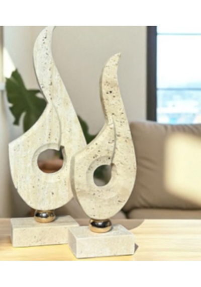 Dk-13 Elegance Traverten Dekor Seti 36-27 Cm Dekoratif Obje Şık Ev Aksesuarı Minimal