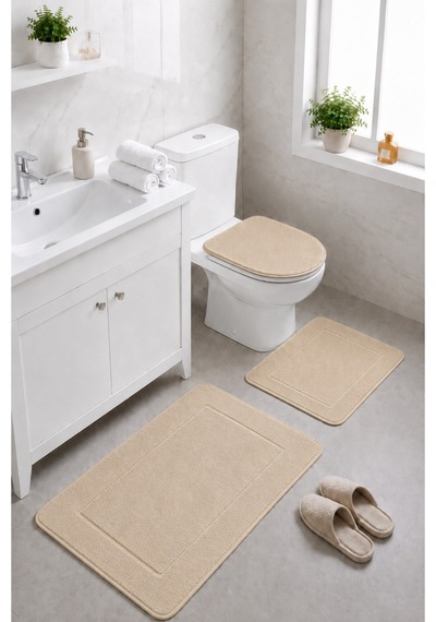 Kapuçino 3'lü Banyo Halısı Paspası Seti Kaymaz Tabanlı Yıkanabilir Klozet Takımı Venisa
