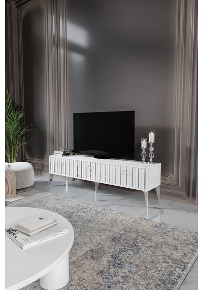 180 CM DUBAİ MDF MEBRAN KAPAK BEYAZ GÜMÜŞ