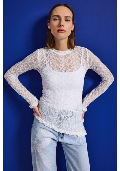 Itsbasic Kadın Beyaz W5 Asimetrik Kesim Özel Örgü Dantel Tasarım Transparan Yazlık Triko Itsbasic Kadın Beyaz W5 Asimetrik Kesim Özel Örgü Dantel Tasarım Transparan Yazlık Triko