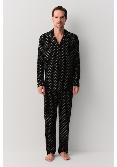 Suwen Adrian Erkek Maskülen Pijama Takımı Sh26309660b911 Siyah Desenli