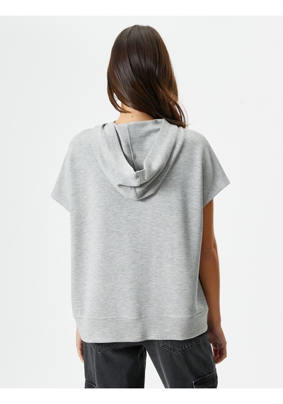 Koton Kapşonlu Sweatshirt Kısa Kollu Kanguru Cepli Viskoz Gri 4wak10235ek Gri