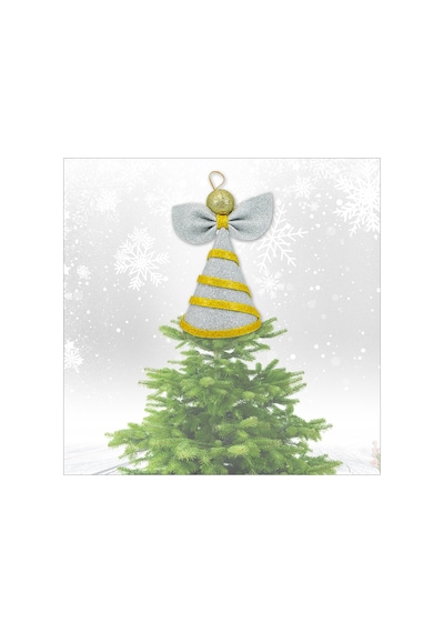 Yılbaşı Ağacı Simli Eva Külah Tepelik, 14cm X 9cm - Gümüş