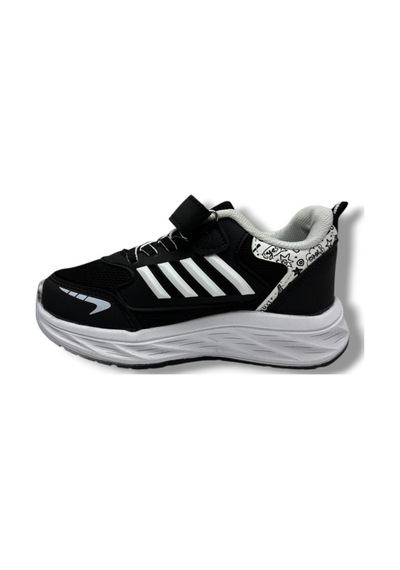 Spido Kids 017-26 Anorak Deri Anatomik Cırtlı Çocuk Sneaker Siyah Beyaz 31-35 Siyah