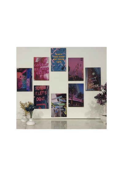 8'li Ahşap Poster Duvar Seti Mdf 15x10cm - 589179115