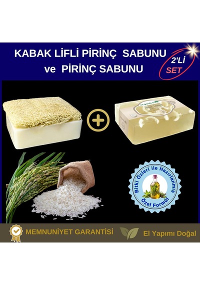 2'li Set Doğal Kabak Lifli Pirinç Sabunu Ve Lifsiz Pirinç Sabunu Diğer