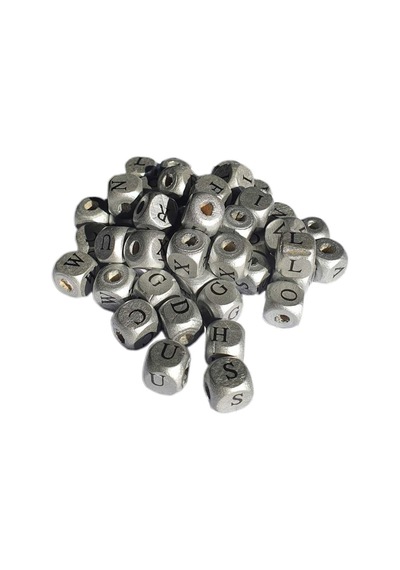 Ahşap Küp Harfli Boncuk 10X10 Mm 100 Gram Gümüş