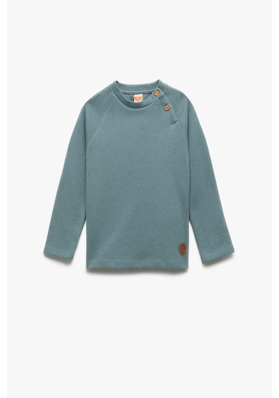 Koton Erkek Bebek Pamuklu Düğmeli Uzun Reglan Kollu Bisiklet Yaka Sweatshirt Mavi