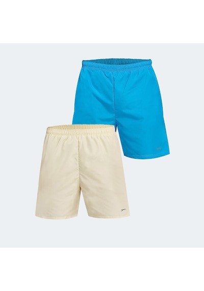 Slazenger RABI 2 li Set Erkek Cepli Deniz Şortu Saks Mavi - Sarı Mayo