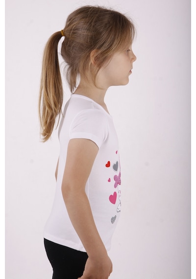 Toontoy Kids Toontoy Kız Çocuk Kalpli Tavşan Baskılı Tişört Beyaz