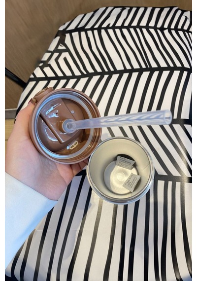 316 L Çelik Kahverengi 450 Ml Pipetli Soğuk Sıcak Kahve El Termos Mug Cin847khv Kahverengi