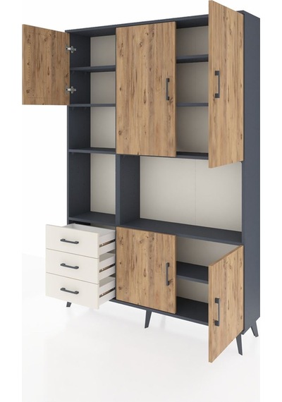 Arges Dolap 9 Raflı 3 Çekmeceli 5 Kapaklı 132x30x195 Antrasit... Antrasit