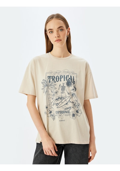 Koton Slogan Baskılı Kısa Kollu Bisiklet Yaka Oversize Tişört Bej 5sal10076ık Ekru Koton Slogan Baskılı Kısa Kollu Bisiklet Yaka Oversize Tişört Bej 5sal10076ık Ekru