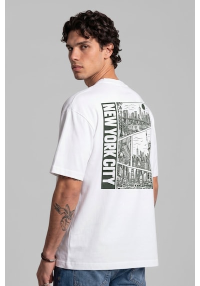Black Nova Oversize Baskılı Unisex Tişört Nyc Stamp Beyaz