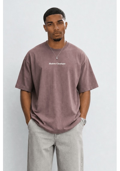 Respire Erkek Maison Baskılı Oversize T-shirt Kahve Kahverengi