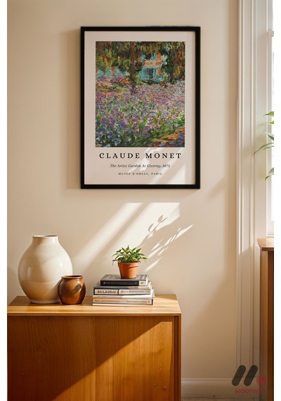 Claude Monet Iris Bahçesi, Siyah Çerçeveli Duvar Tablosu - Modern Ev Dekorasyonu
