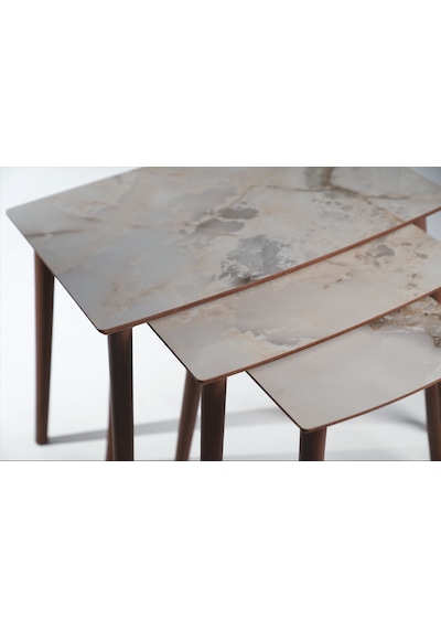 İstanbul 3'lü Zigon Sehpa %100 Mdf Buz Gri Mermer Desen