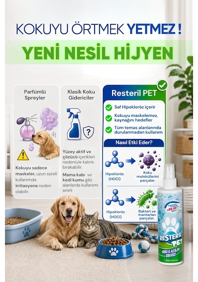 Resteril Parfümsüz Kedi Kumu Tuvaleti Koku  Evcil Hayvan Hijyen Spreyi 200 ML