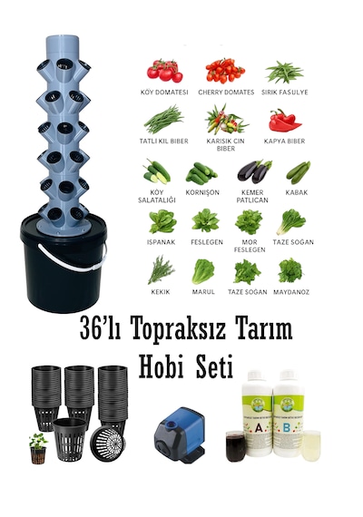 Topraksız Tarım 36'lı Kule Hobi Seti - Hidroponik Bahçe