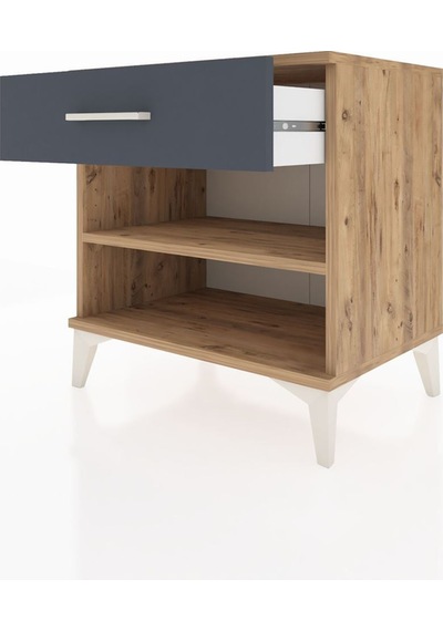 Hyperion Komodin Tek Raflı Tek Çekmeceli 60x44x64 Çam-antrasit Atlas Çam