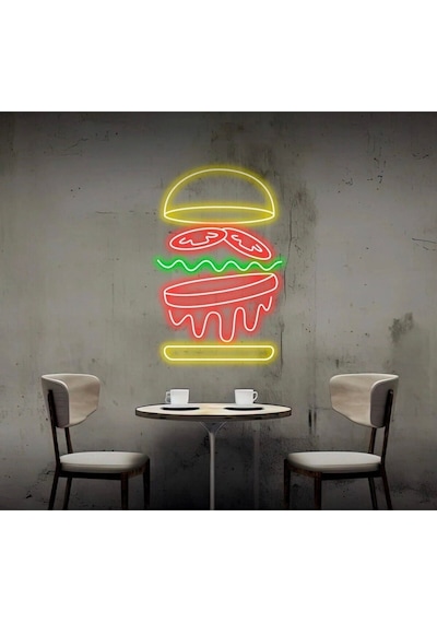 Hamburger Figürlü Neon Tabela Kırmızı