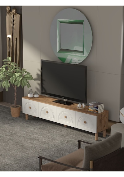 Bohem Tarz 180 Cm 4 Kapaklı Mdf Kapak Tv Ünitesi Altın