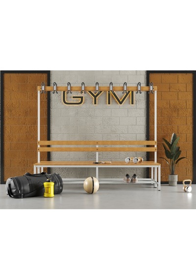 Ayakkabılıklı 6 Ayaklı Çift Taraflı Bank, Kanca Şeritli Bank, 18 Kanca, 200x85x170 Cm, Spor Bankı