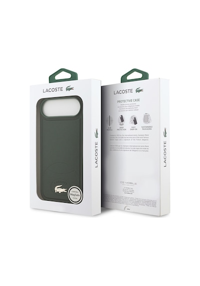Apple Uyumlu iPhone 17 Air Kılıf Lacoste Lisanslı M-safe Şarj Özellikli Pu Deri Metal Logolu Kapak Yeşil Yeşil