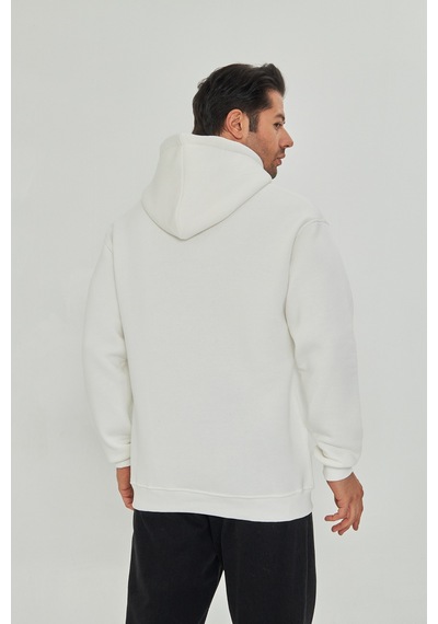 Pxm Erkek Beyaz 3 İplik Şardonlu Oversize Hoodie Kapüşonlu Sweatshirt Kırık Beyaz Kırık Beyaz