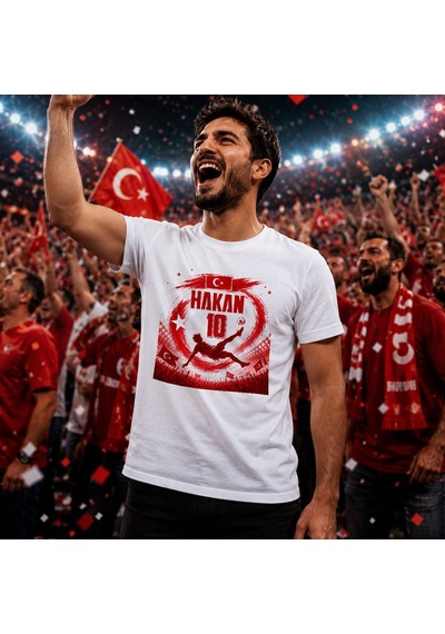 Bk Gift Kişiye Özel Türkiye Taraftar Temalı 2026 Dünya Kupası Tasarımlı Tişört-8, Tek Yürek Milli Takım Ruhu Beyaz