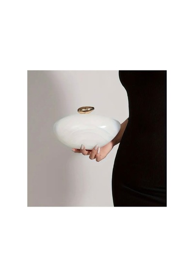 Lilly Opaline Pearly Minaudière Zincir Askılı Davet Çantası Beyaz Beyaz