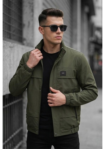 Oksit Trend Style Slim Fit Suya Dayanıklı Erkek Mevsimlik Ceket - Fermuarlı Ve Cepli Haki
