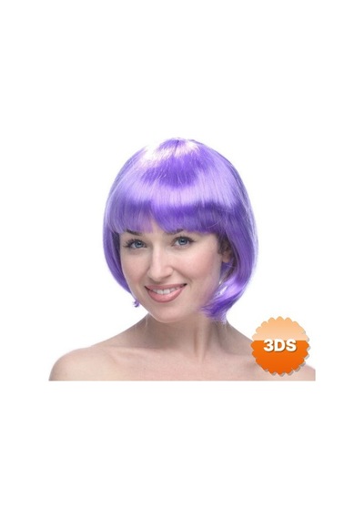Lila Renk Kısa Model Parti Peruğu Lila Renk Küt Saç