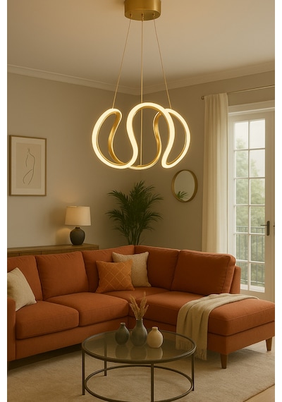Elara Gold Led Avize Modern Salon & Oturma Odası Gold