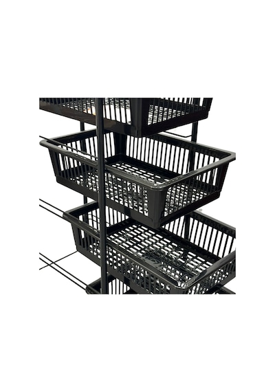 Ece Metal 4 Plastik Raflı Tekerlekli Siyah Sebzelik Meyvelik Organizer