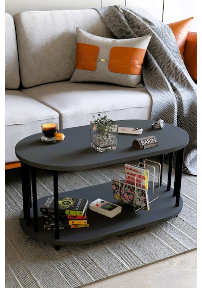 Modern Oval Orta Sehpa Çift Katlı Metal Ayaklı Salon, Ofis, Dekoratif Sehpa, Kahve Sehpası Antrasit Modern Oval Orta Sehpa Çift Katlı Metal Ayaklı Salon, Ofis, Dekoratif Sehpa, Kahve Sehpası Antrasit