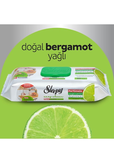 Sleepy Easy Clean Süper Yüzey Temizlik Mutfak Havlusu&mendili Bergamot Yağlı 50 Yaprak Beyaz