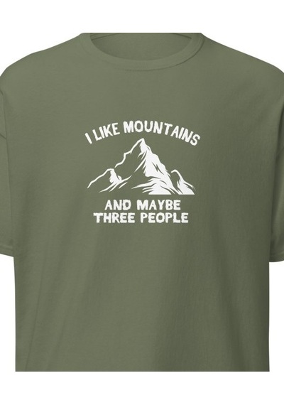 Wildstyle I Like Mountains And Maybe Three People Dağcı Baskılı Unisex Pamuklu Tişört Haki