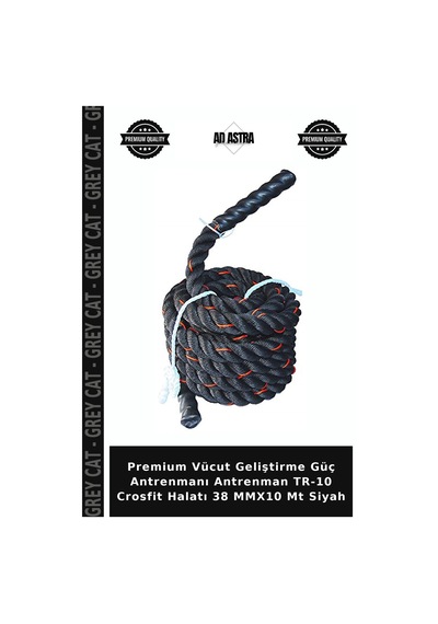 Premium Vücut Geliştirme Güç Antrenmanı Antrenman Tr-10 Crosfit Halatı 38 Mmx10 Mt Siyah