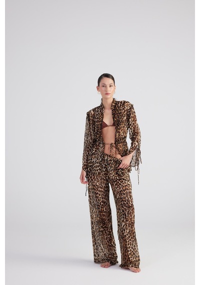 Holly Lolly Beli Lastikli Leopar Desenli Şifon Savage Pantolon Kahve