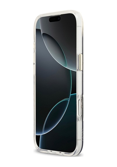 Apple Uyumlu iPhone 17 Air Kılıf Guess Lisanslı M-safe Özellikli Simli Peony Desenli Silikon Kapak Siyah Siyah