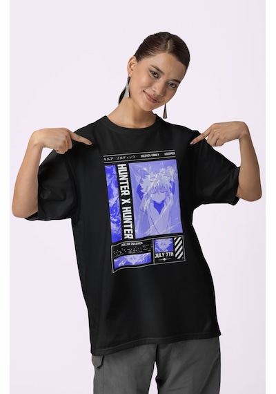 Sevbano Hunter X Hunter Killua Zoldyck Baskılı Unisex Oversize Zoldyck Fa Siyah
