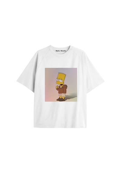 Kalic Studio Y2k Vintage Simpson Baskılı Beyaz T-shirt Kod 274 Beyaz-274