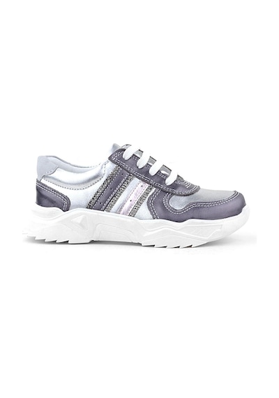 Rakerplus Hakiki Deri Platin Pembe Parlak Taşlı Kız Çocuk Sneakers Ayakkabı Platin