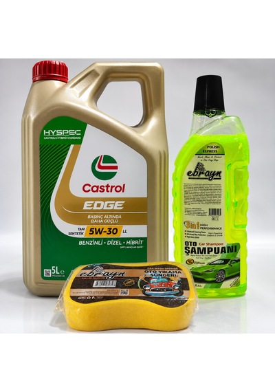 Castrol Edge Motor Yağı 5w-30 5 L + Oto Şampuan 1000 ML + Yıkama Süngeri