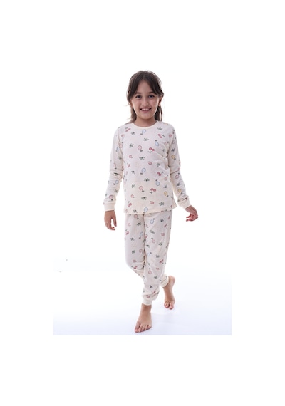 Meyve Desenli Kız Çocuk Pijama %100 Pamuk, Rahat Ve Yumuşak Kumaşlı Set Krem